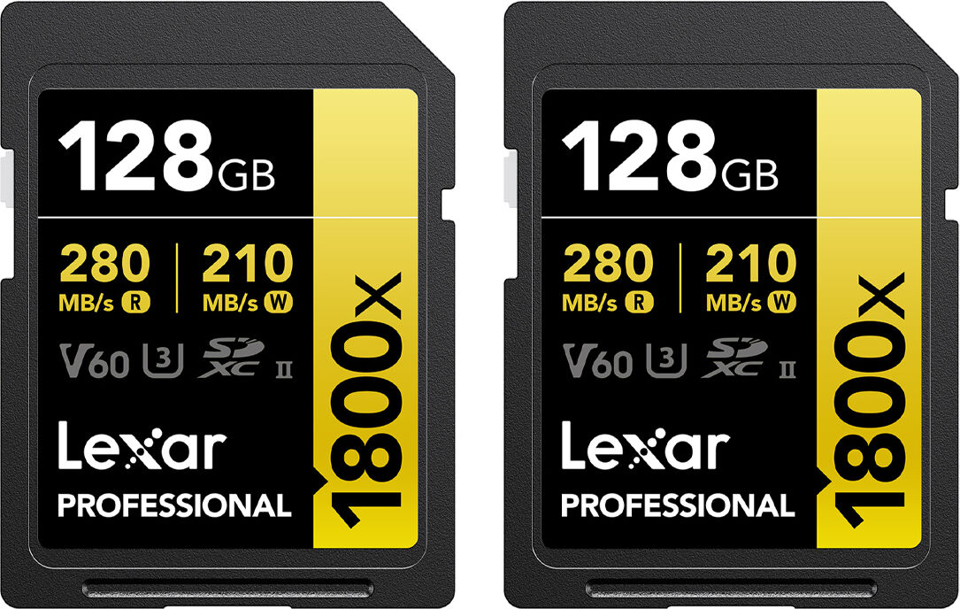 Lexar GOLD Series Professional 1800x 128GB UHS-II SDXC Memory Card, 2-Pack