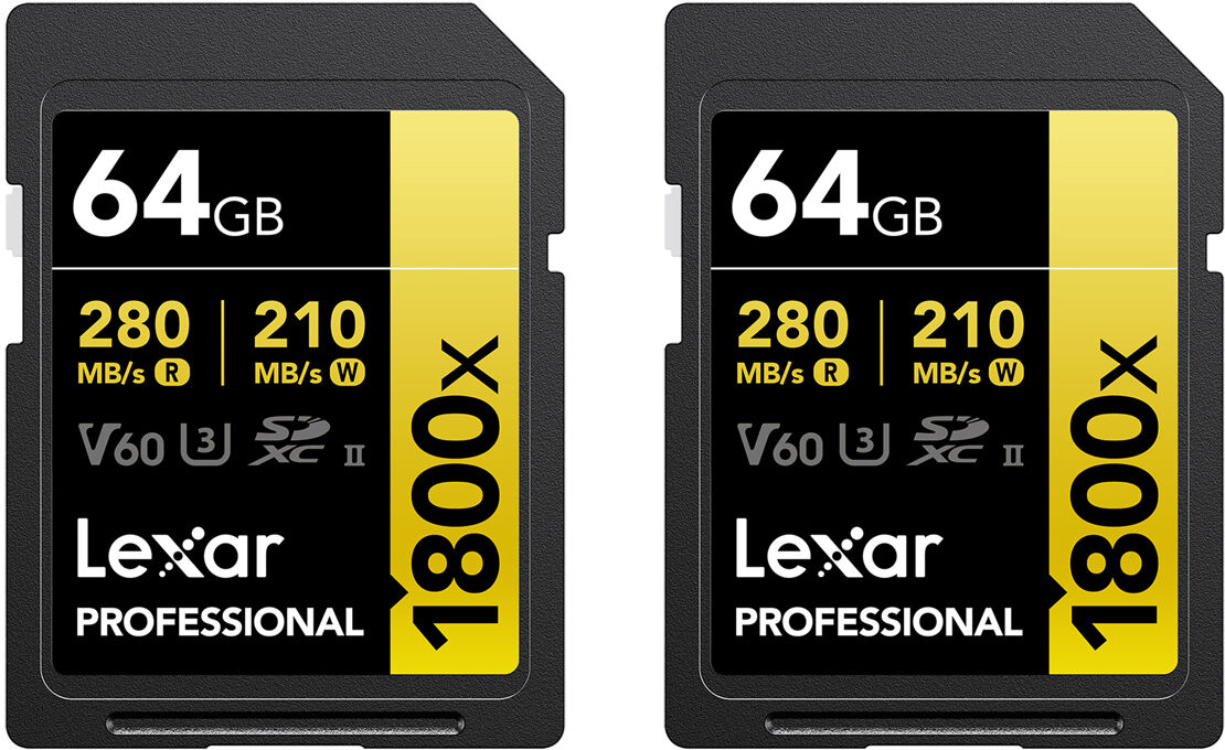 Lexar GOLD Series Professional 1800x 64GB UHS-II SDXC Memory Card, 2-Pack