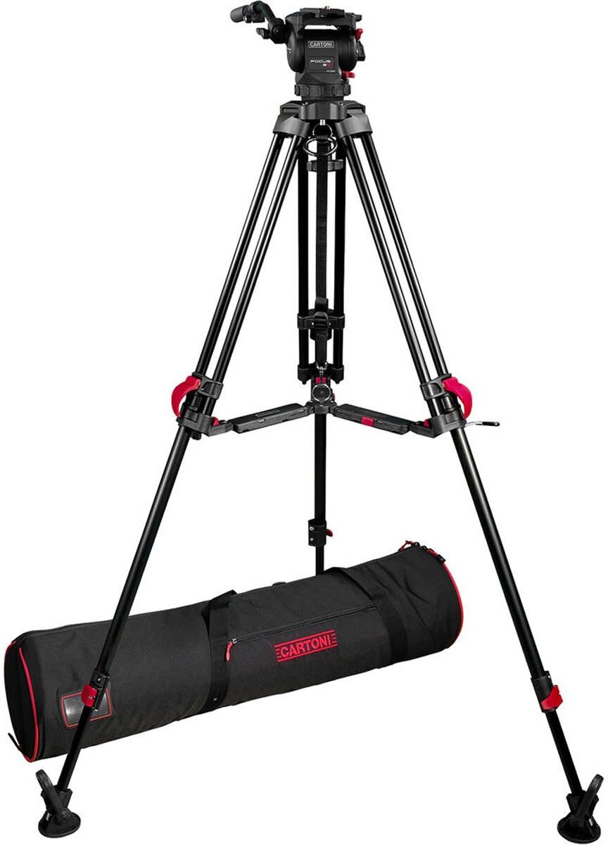 Cartoni Focus 8 Fluid Head with Red Lock Tripod and Mid-Level SDS Smart Spreader