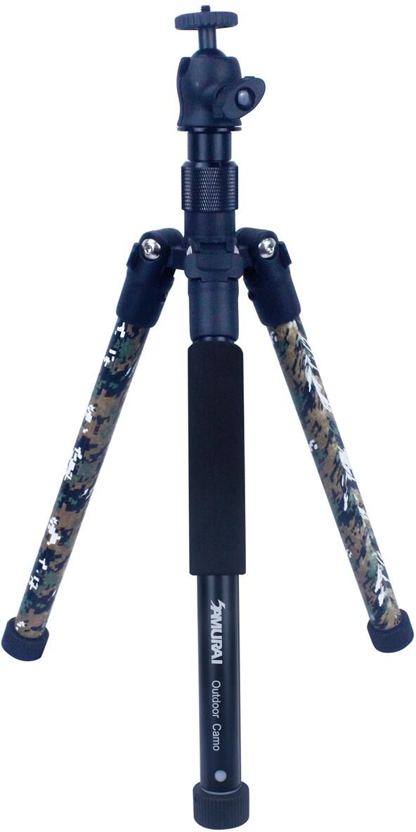 Samurai Outdoor Camo 4-Section AL Compact Tripod with 2-in-1 Phone Holder