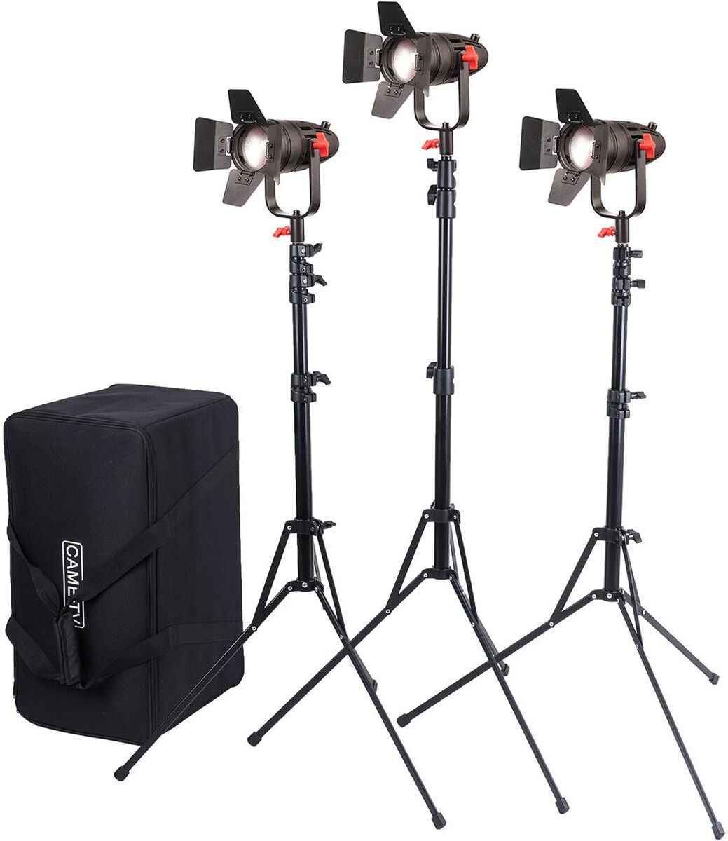 Came-TV Boltzen 30W Fresnel Fanless Daylight LED 3-Light Kit, 3x Stands &amp; Bag