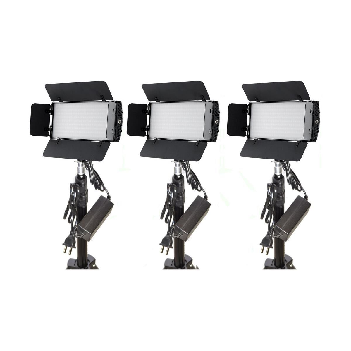 Bescor Photon Metal Bi-Color On-Camera LED Light 3 Light Kit w/Light Stands