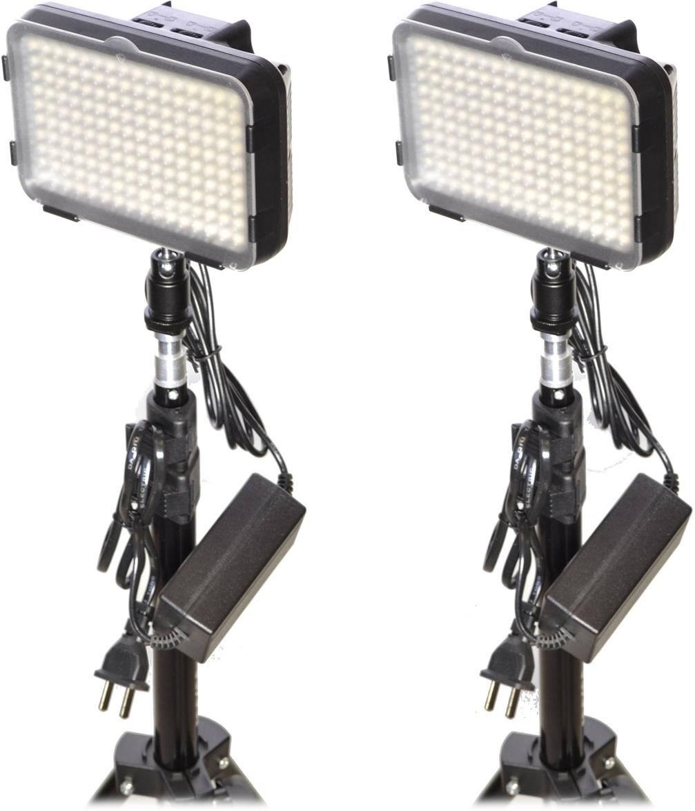 Bescor XT160 Bi-Color LED On-Camera 2-Light Kit with LS180 Stands &amp; AC Adapters