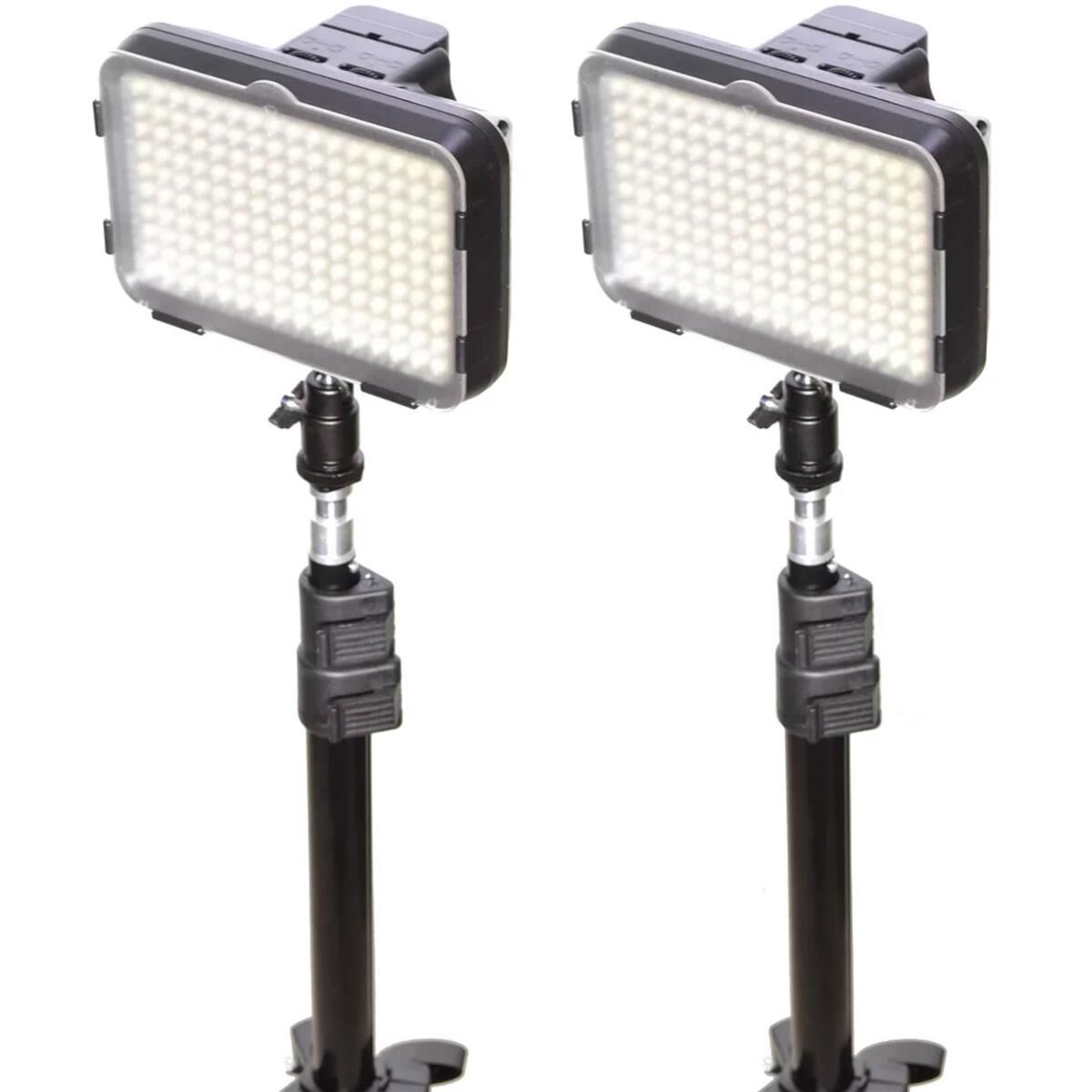 Bescor XT160 Bi-Color LED On-Camera 2-Light Kit with LS180 Stands and Batteries