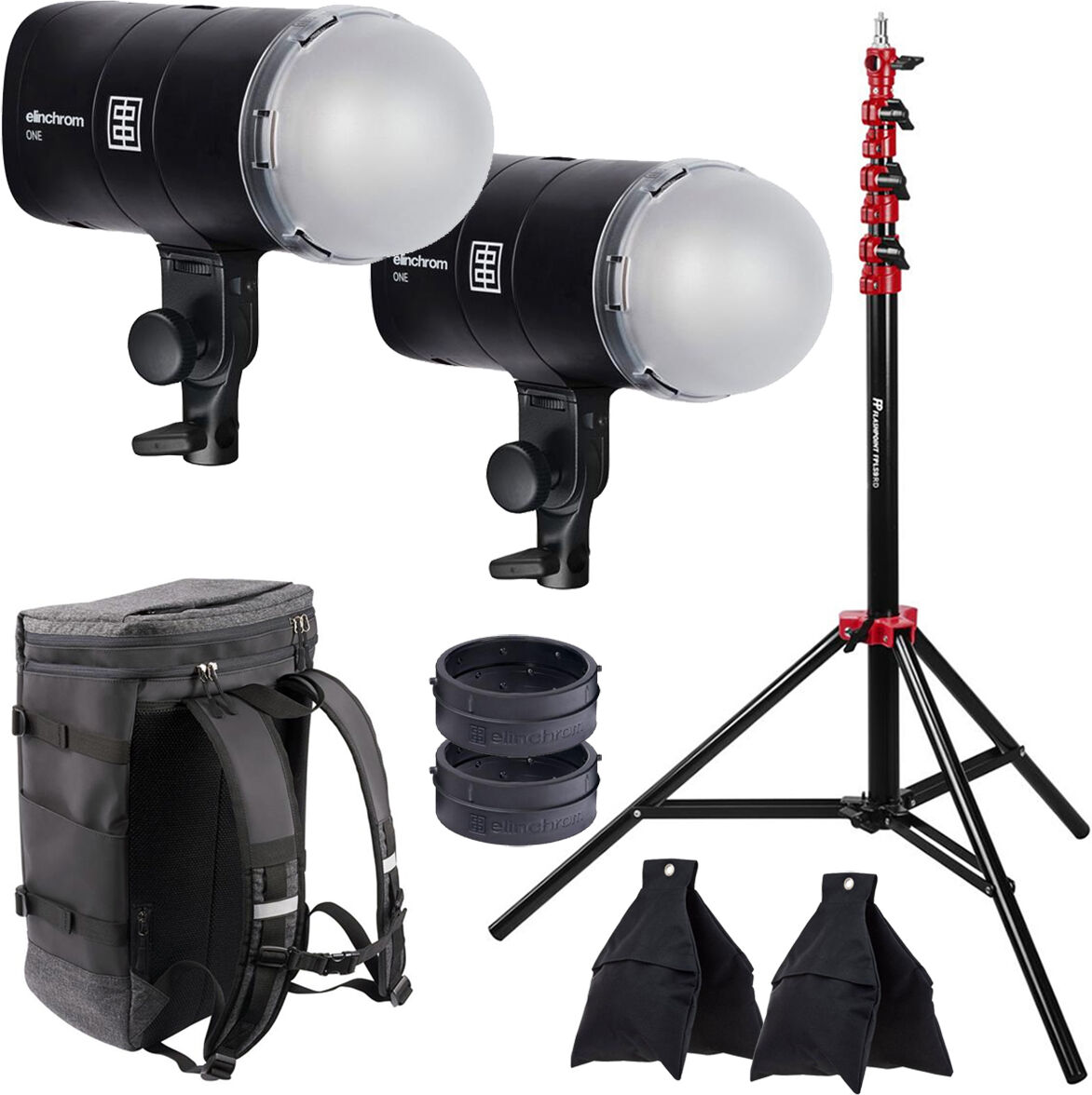 Elinchrom ONE 131Ws Off-Camera Flash Dual Kit w/9.5' Stand &amp; 2x Weight Sand Bag