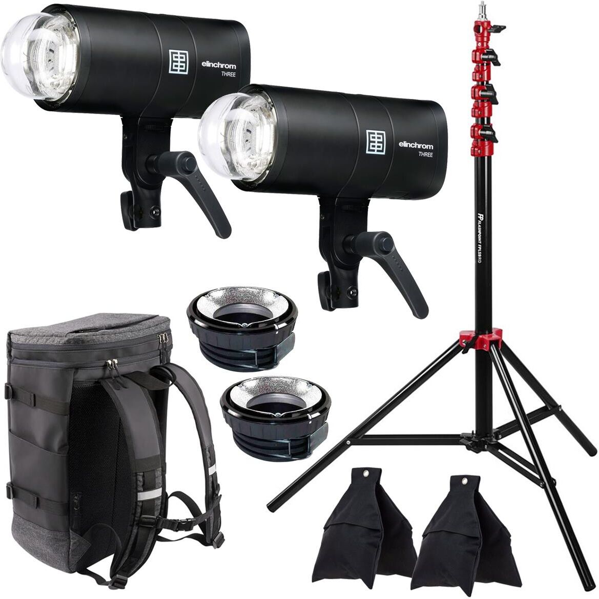 Elinchrom THREE 261Ws Off-Camera Dual Flash Kit with 9.5' Stand and 2x Sand Bag