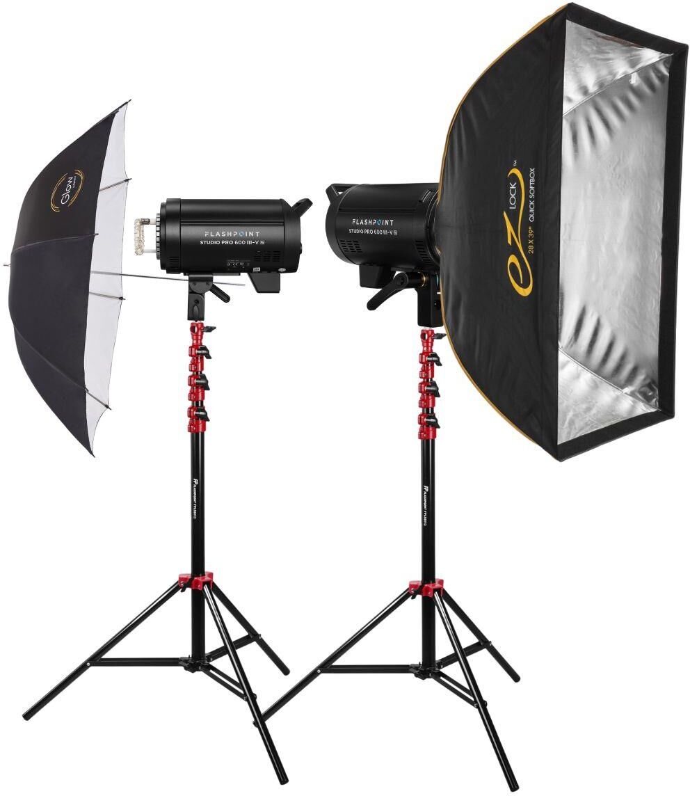 Flashpoint Studio Pro 600 III-V R2 2-Light Kit with Stands, Softbox and Umbrella