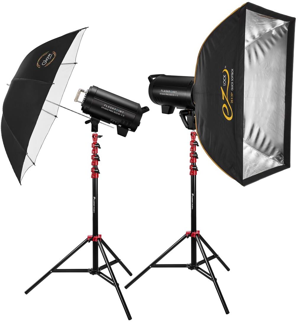 Flashpoint Studio Pro 800 III-V R2 2-Light Kit with Stands, Softbox and Umbrella