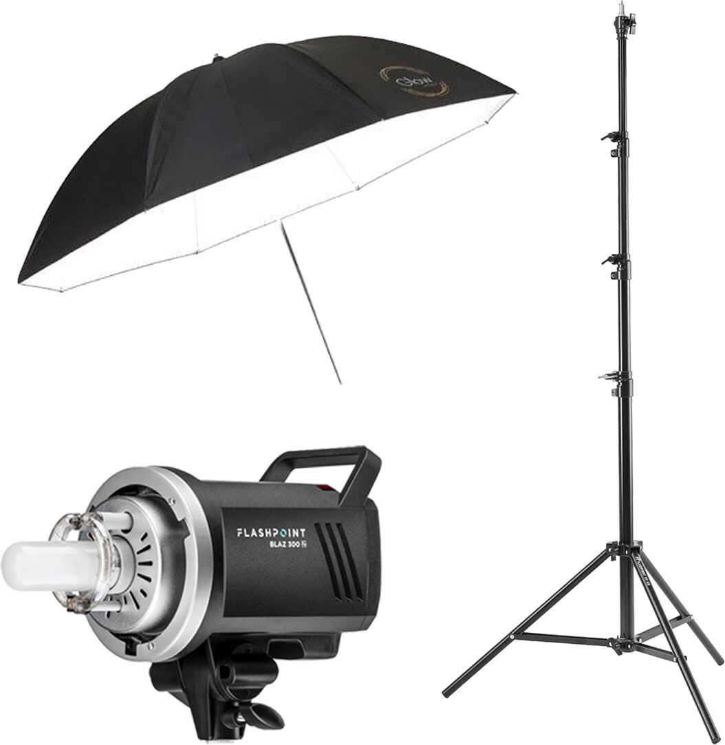 Flashpoint BLAZ 300 300Ws R2 Studio Monolight Kit with Umbrella and Light Stand