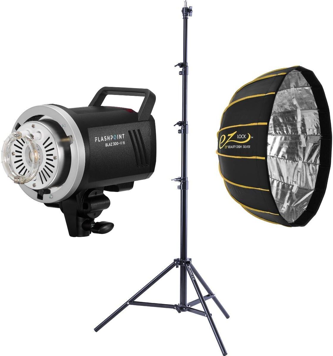 Flashpoint BLAZ 300-V 300Ws R2 Studio Monolight Kit with Stand &amp; Beauty Dish