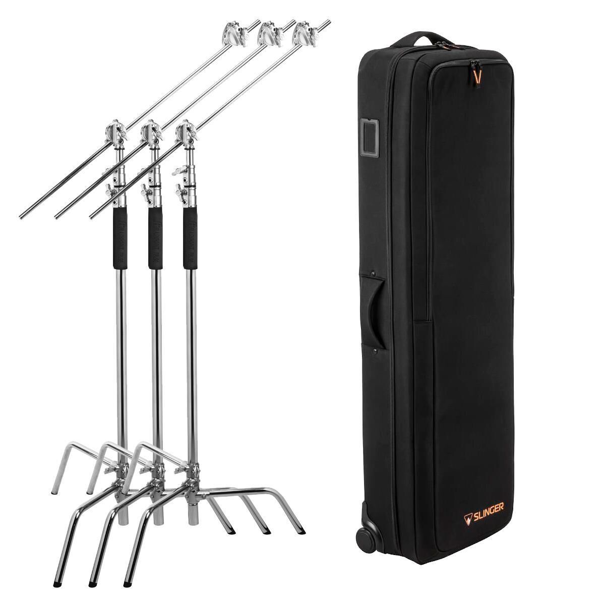 Flashpoint C-Stand Traveler Kit, 3 10' C (Century) Light Stands W/Slinger Case