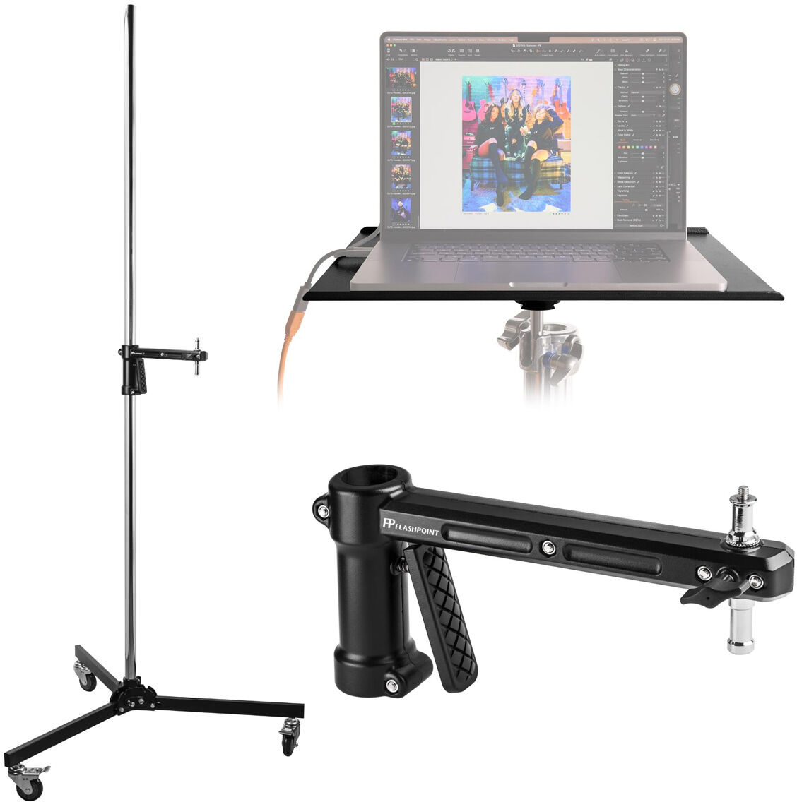 Flashpoint RB-PG Steel Wheeled Pistol Grip Stand, with Pistol Grip, Laptop Tray