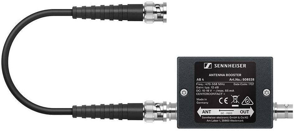 Sennheiser AB 4-AW+ 470-558 MHz +12 dB Inline Antenna Booster w/ BNC Connectors