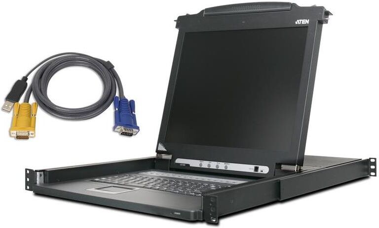 Aten CL1008MUKIT 8Port 17&quot; Single Rail LCD Integrated USB/PS2 KVM Console Bundle