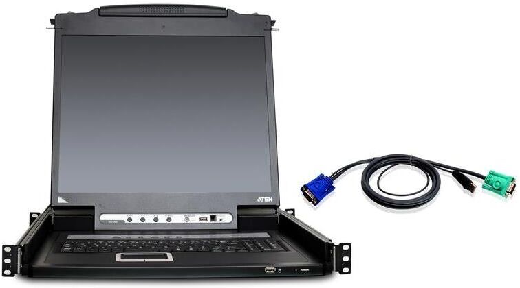 Aten CL5708NUKIT 8-Port Slideaway 19&quot; Single Rail LCD KVM Switch Console Bundle