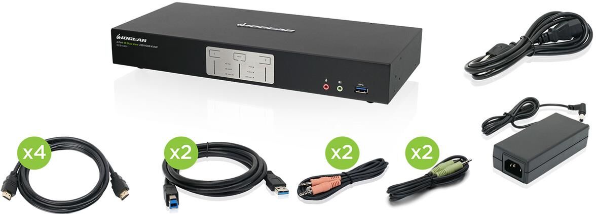 IOGear 2-Port 4K Dual View KVMP Switch w/HDMI Connection,USB 3.0 &amp; Hub Audio,TAA