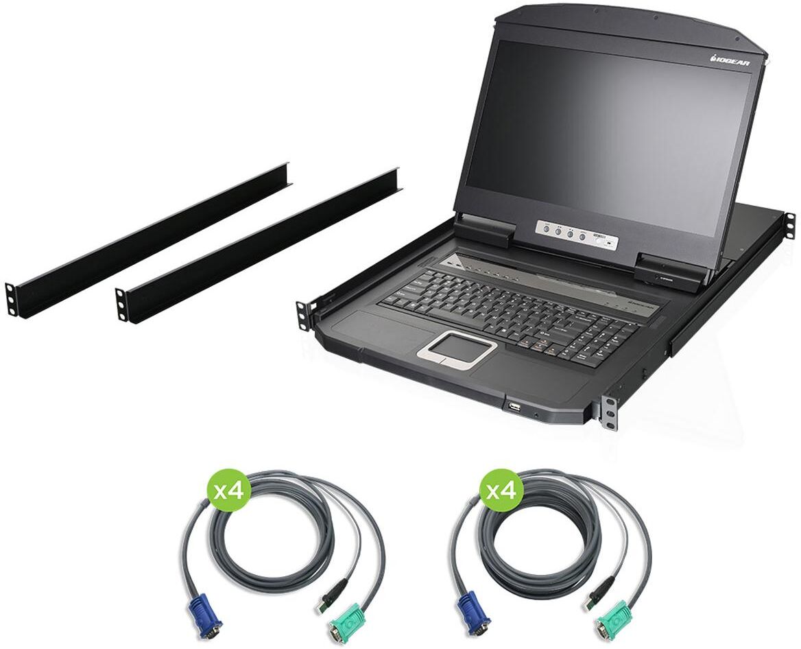 Iogear 18.5&quot; Widescreen Short Depth 8-Port LCD KVM Switch with 8x USB KVM Cables