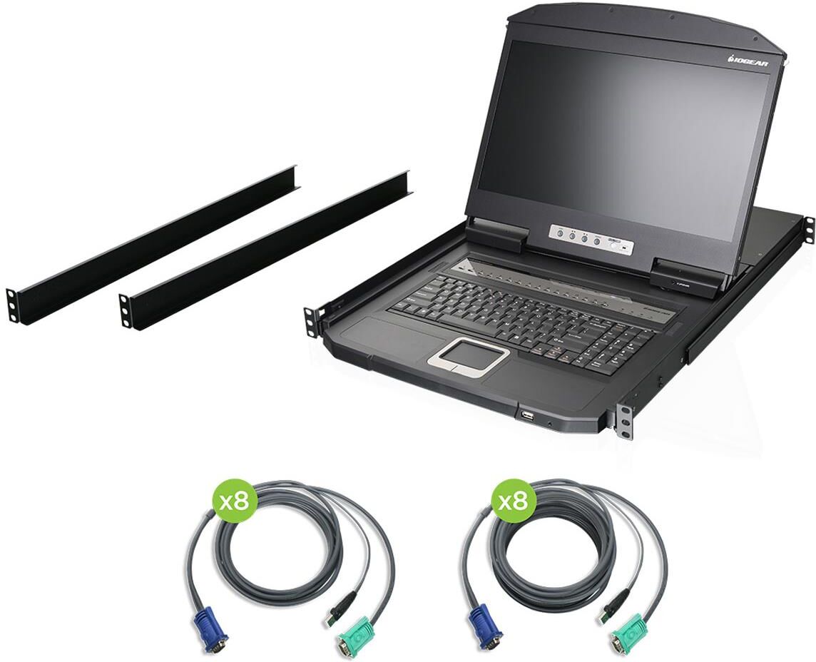 IOGear 18.5&quot; Widescreen Short Depth 16-Port LCD KVM Switch w/16x USB KVM Cables