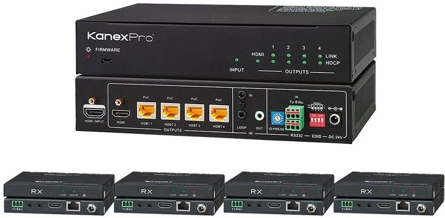 KanexPro 4K HDBaseT 1x4 Distribution Amplifier with 4x Receivers, 230' Range