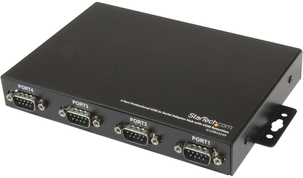 StarTech 4 Port Wall Mountable USB to Serial Adapter Hub with COM Retention