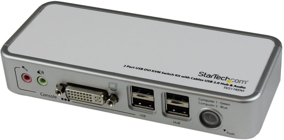 StarTech 2 Port USB DVI KVM Switch Kit with Cables USB 2.0 Hub &amp; Audio, White