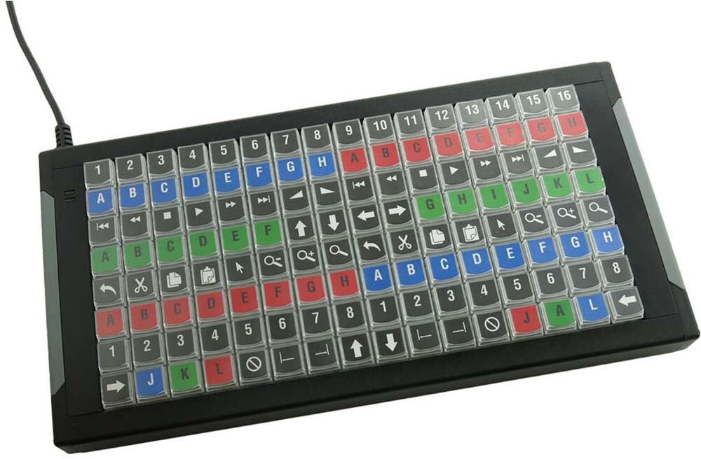 X-Keys XKE-128 128-Keys USB KVM Keyboard, Blue and Red Backlighting