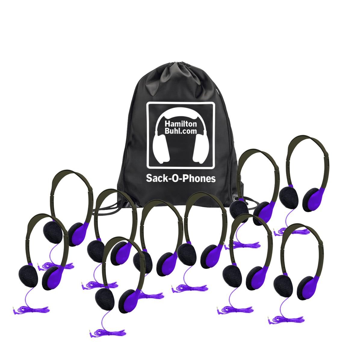 Hamilton Buhl Sack-O-Phones w/10x HA2 Personal On-Ear Stereo Headphones, Purple
