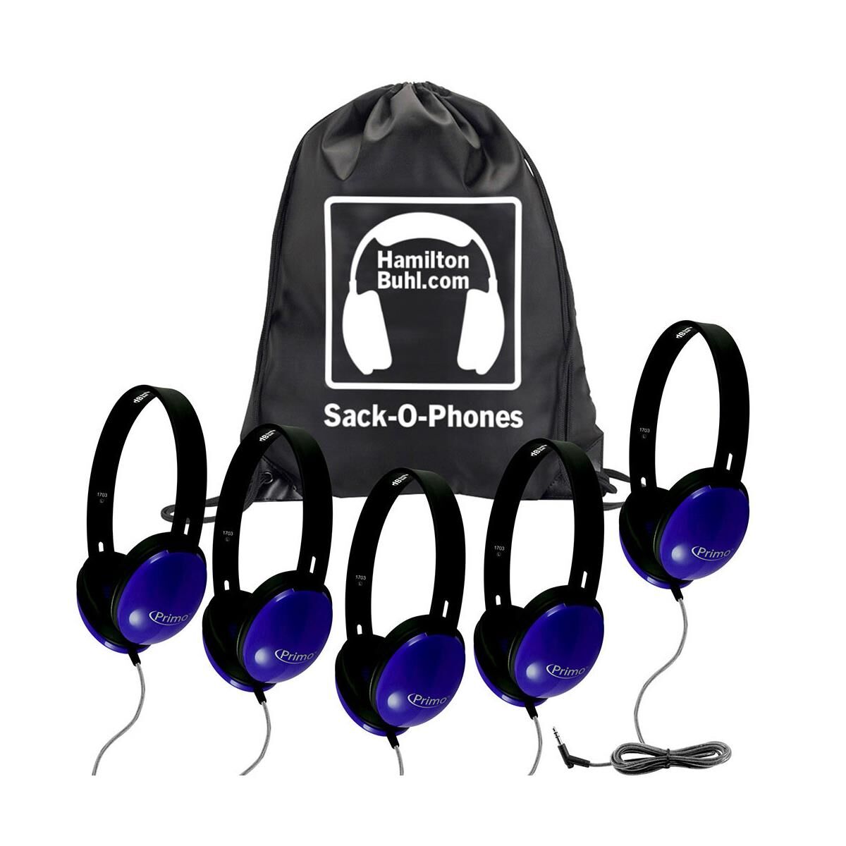 Hamilton Buhl HamiltonBuhl Sack-O-Phones - 5x Primo Stereo Headphones, One Carry Bag, Blue