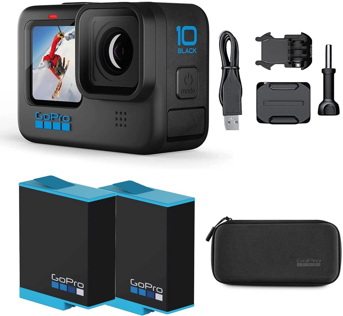 GoPro HERO10 Black Action Camera  Bundle, 2x Batteries &amp; Extreme Sport 40-pc Kit