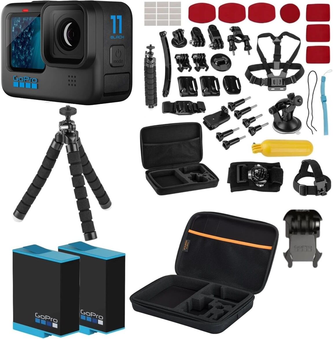 GoPro HERO11 Black With 2x GoPro Batteries + 40pc Sport Accessory Kit + Case