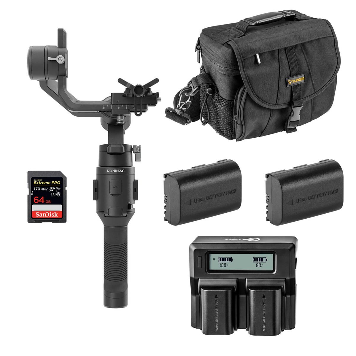 DJI Ronin-SC, Bundle with Spare Camera Batteries &amp; Charger, Bag, and Memory Card