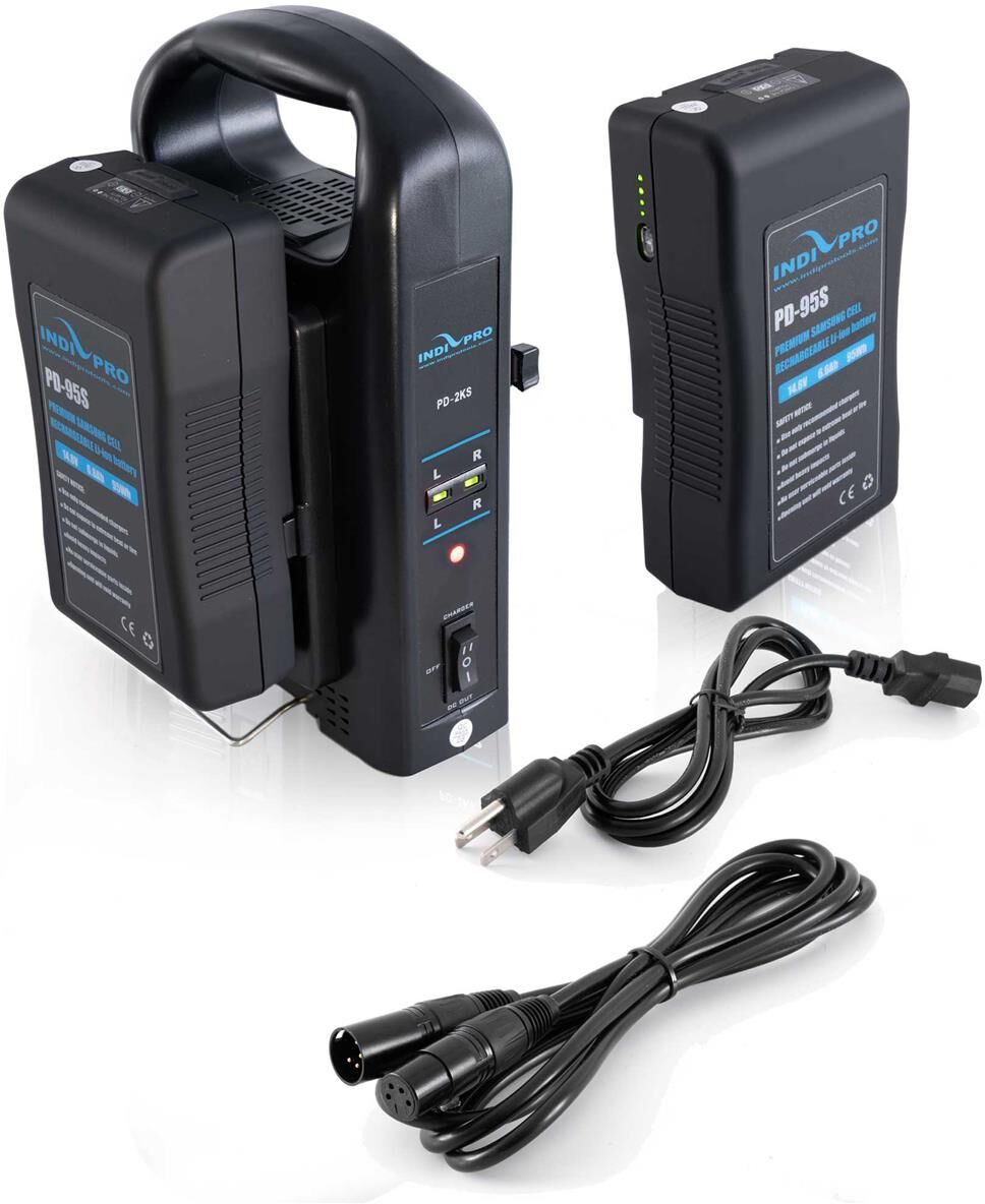 IndiPRO Two 95Wh V-Mount Lithium-Ion Batteries with Dual Battery Charger Kit