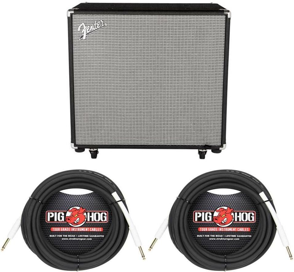 Fender Rumble 115 Cabinet, V3, Black/Silver W/2x 25' 1/4&quot; to 1/4&quot; 8mm Ins Cable