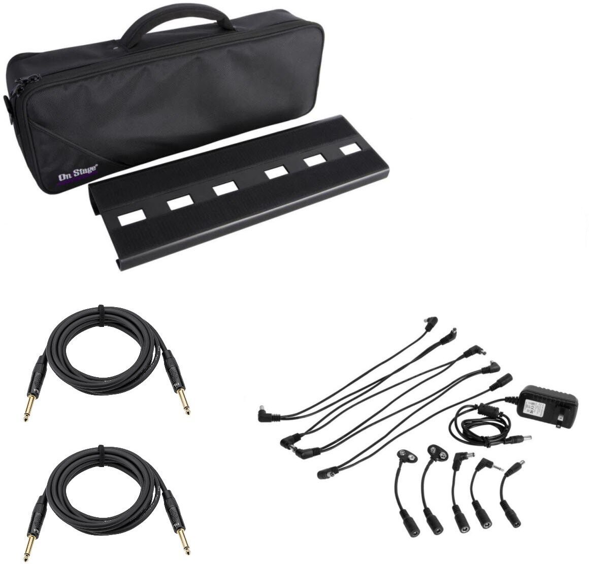 On-Stage PS801 Pedal Power Pack - On-Stage Pedal Rig - 2x 3' Guitar Cables