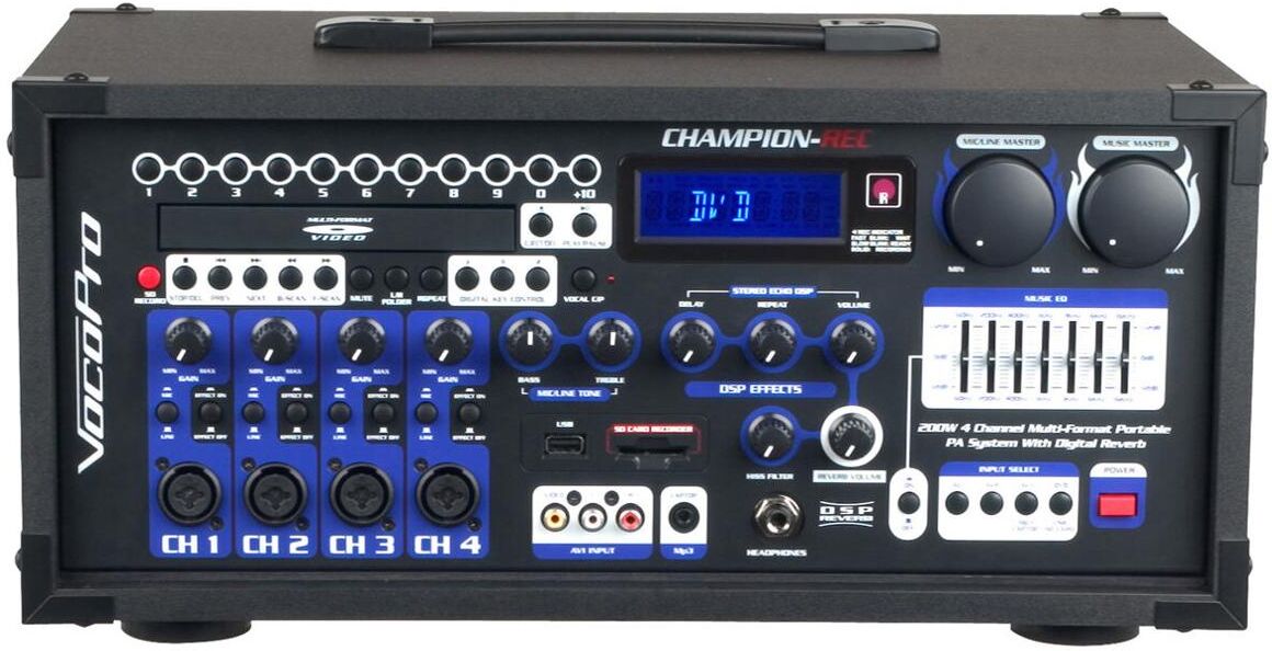 VocoPro CHAMPION-REC HEAD 200W 4-Ch Multi-Format P.A. System, H9: 512-542 MHz