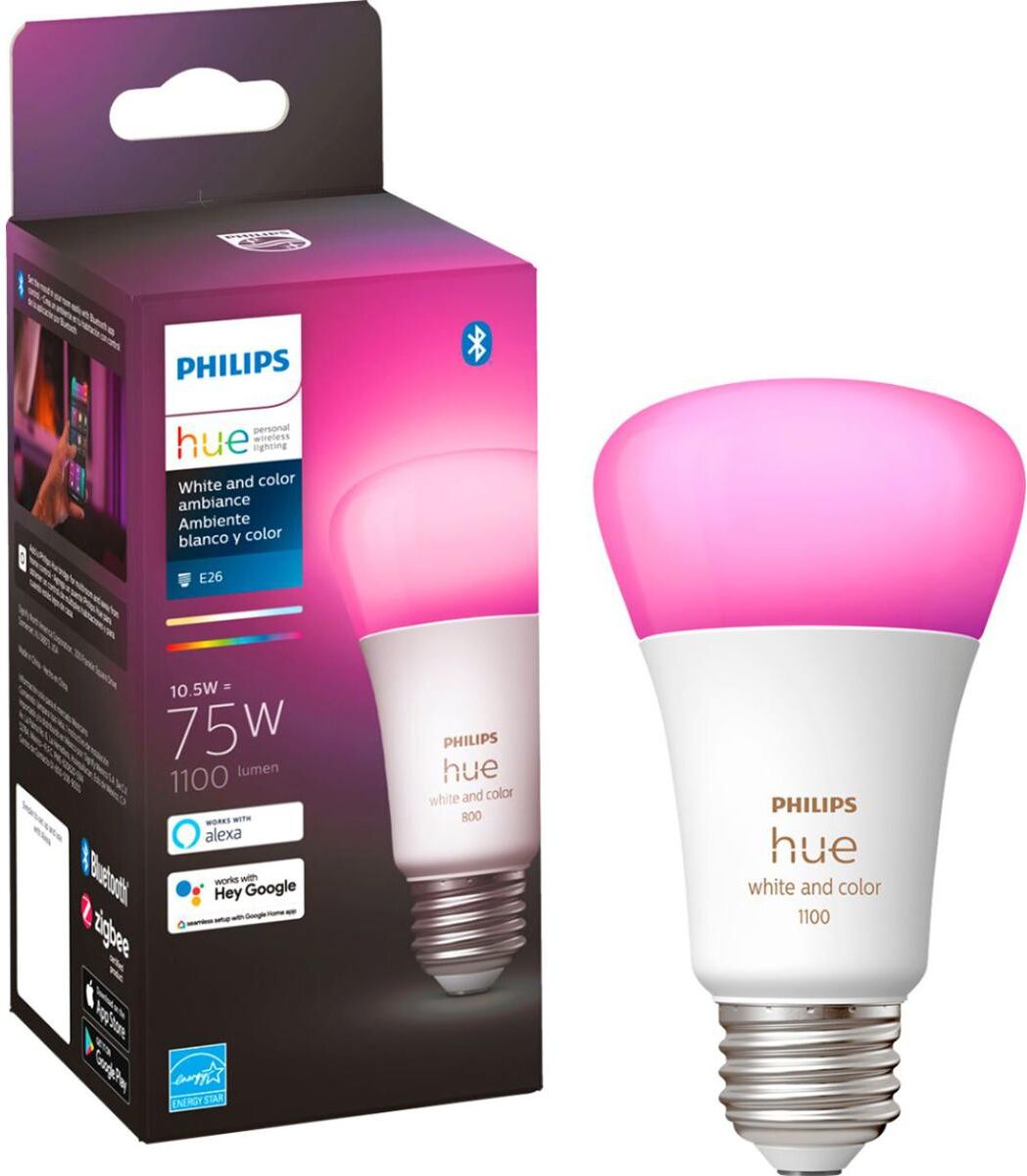 Philips Hue White and Color Ambiance A19 Bluetooth 75W Smart LED Bulb