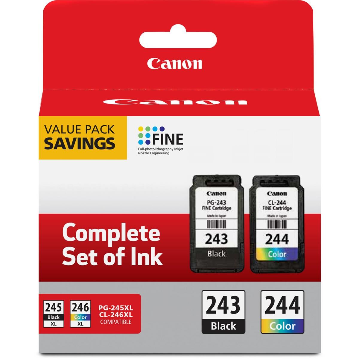 Canon Ink Package w/PG-243 Black, CL-244 Color Ink Cartridge for PIXMA Printers