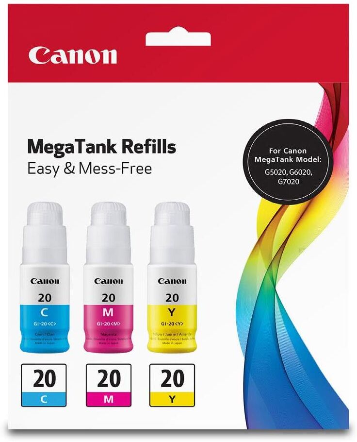 Canon GI-20 Cyan/Magenta/Yellow Ink Bottle Value Pack for Select PIXMA Printers