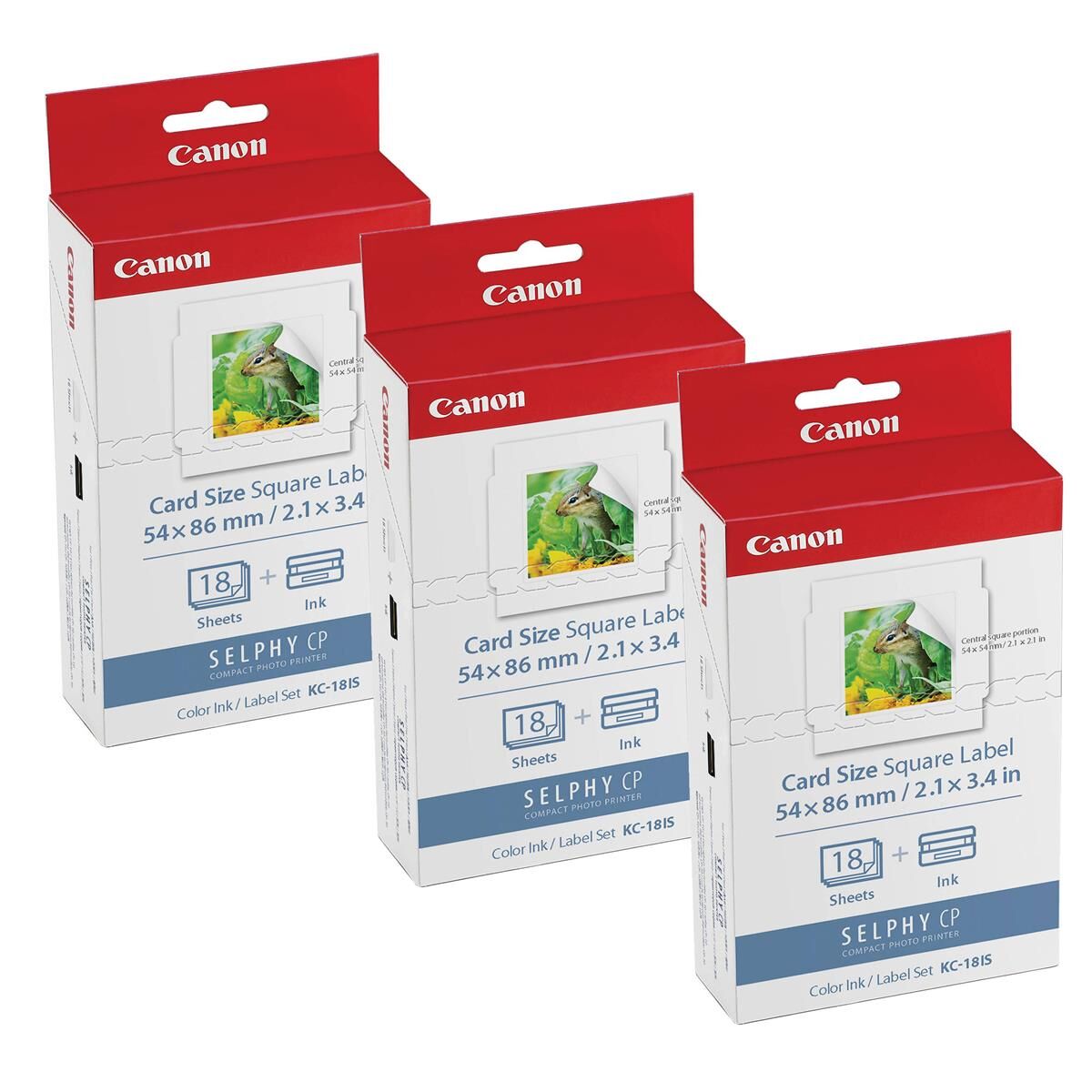 Canon KC-18IS Card Size Square Label Ink &amp; Paper for SELPHY CP900/CP910, 3-Pack