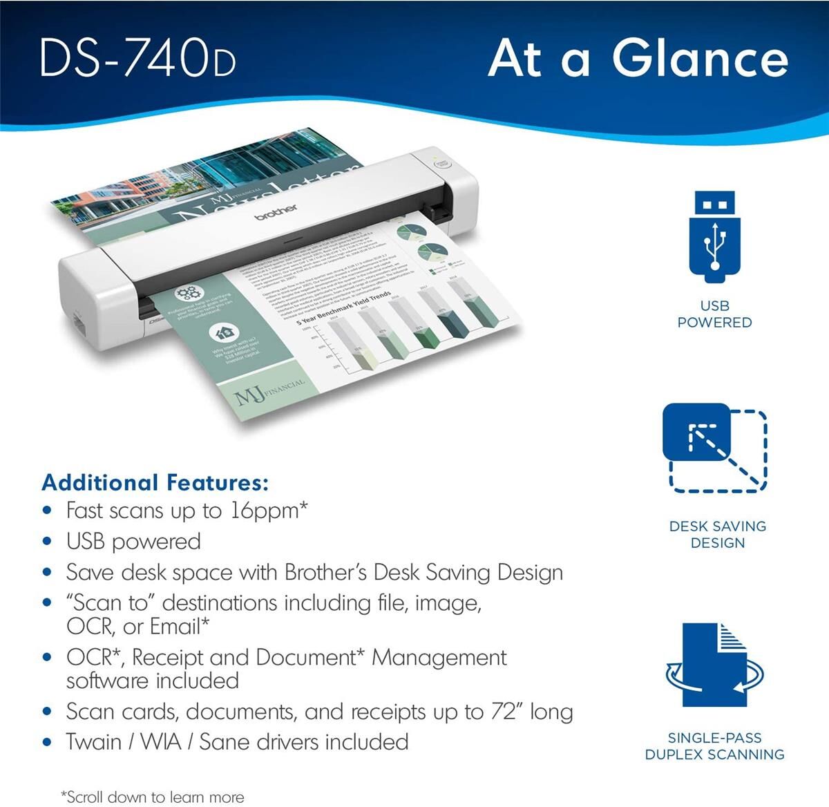 Brother DS740D Duplex Compact Mobile Document Scanner