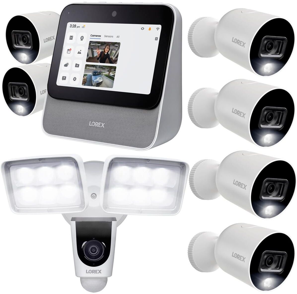 Lorex Smart Home Security Center,w/Floodlight Camera &amp; 4x Indoor/Outdoor Cameras