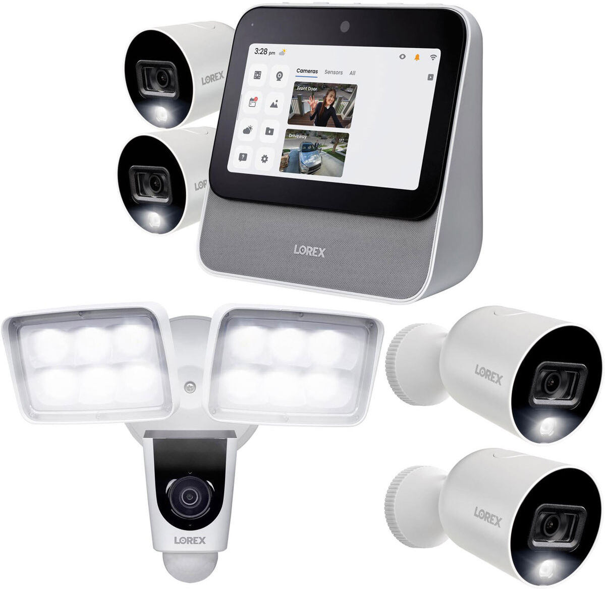 Lorex Smart Home Security Center,w/Floodlight Camera &amp; 2x Indoor/Outdoor Cameras