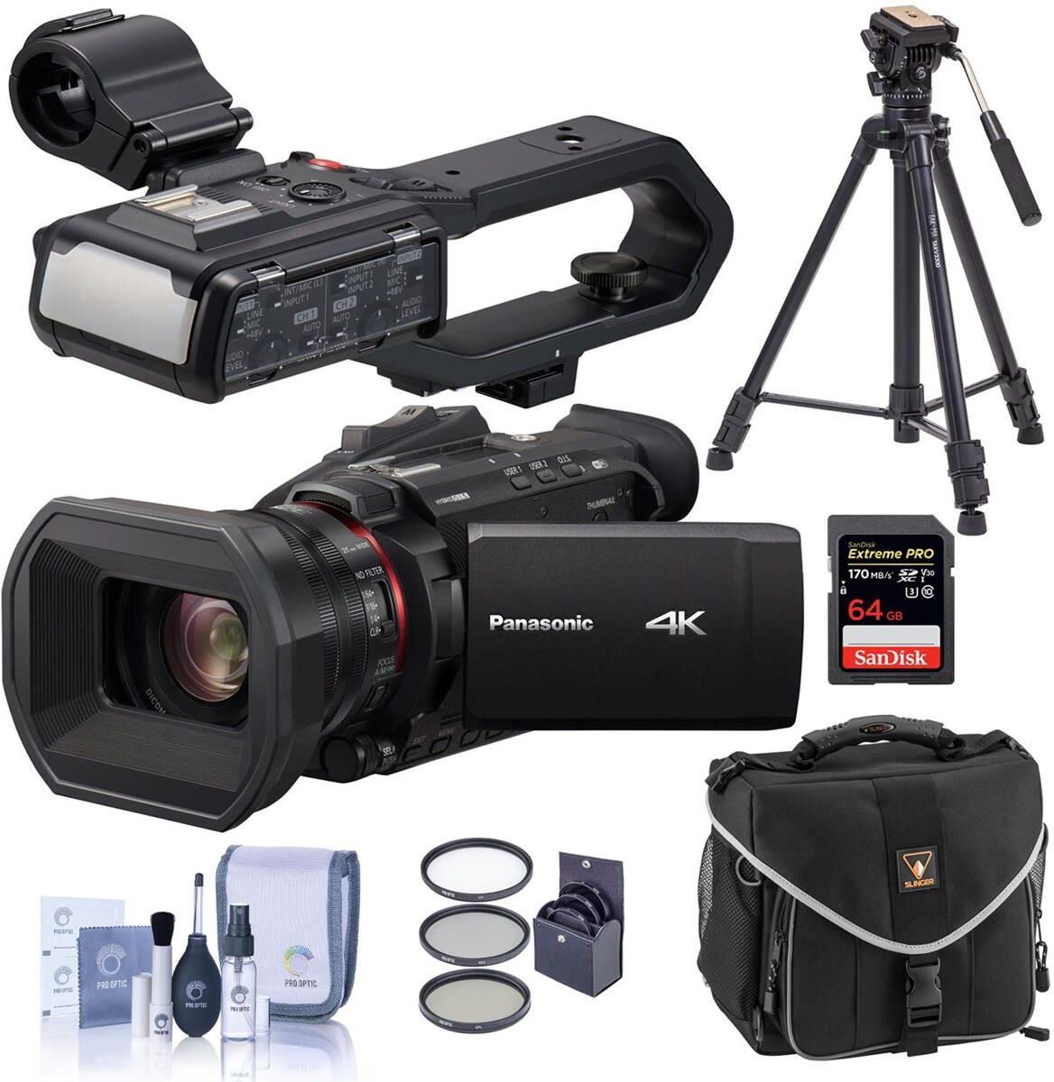 Panasonic HC-X1500 4K Camcorder, w/VW-HU1 Handle, Video Tripod, 64GB Memory Card