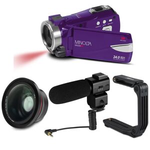 Konica Minolta MN200NV 24MP FHD Night Vision Camcorder, Purple, Premium Acc. Kit
