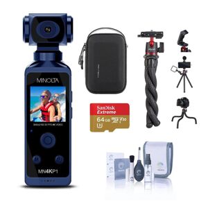 Konica Minolta MN4KP1 4K Wi-Fi Pocket Camcorder, Blue with Essential Accessory Kit