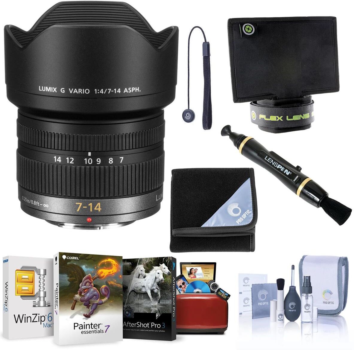 Panasonic Lumix G Vario 7-14mm f/4 Aspherical Lens for MFT w/Mac Accessories Kit