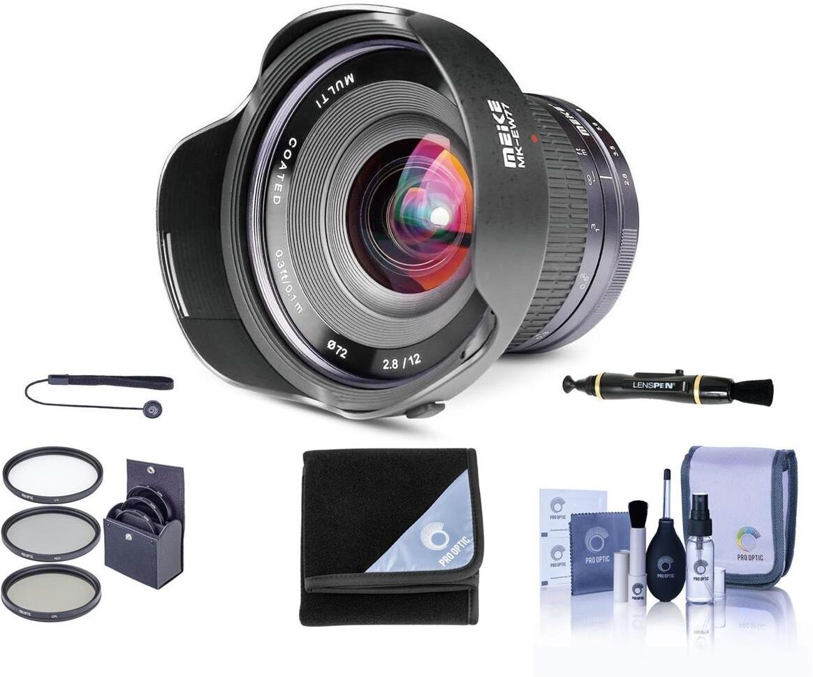 Meike 12mm f/2.8 Lens for Canon EF-M, Black with Free Accessories Kit