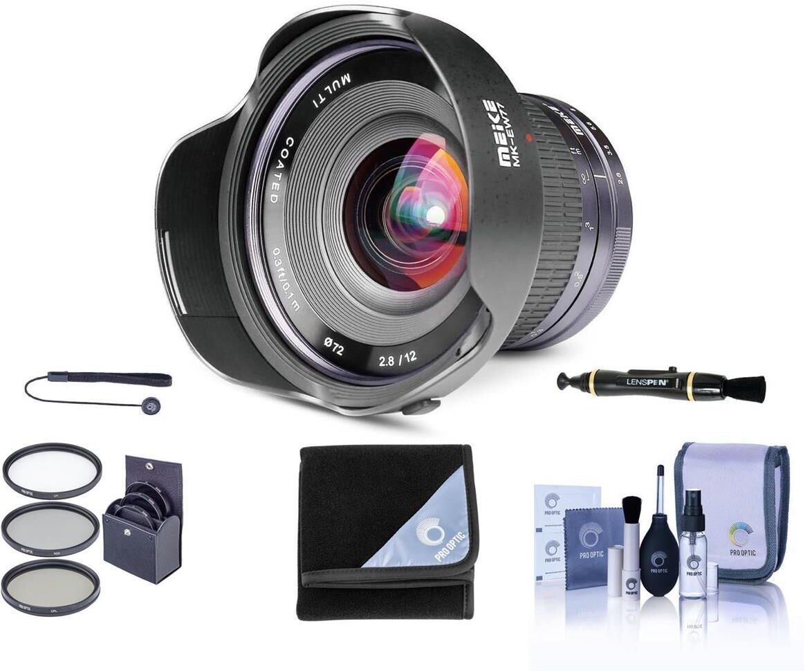 Meike 12mm f/2.8 Lens for Sony E, Black with Free Accessories Kit