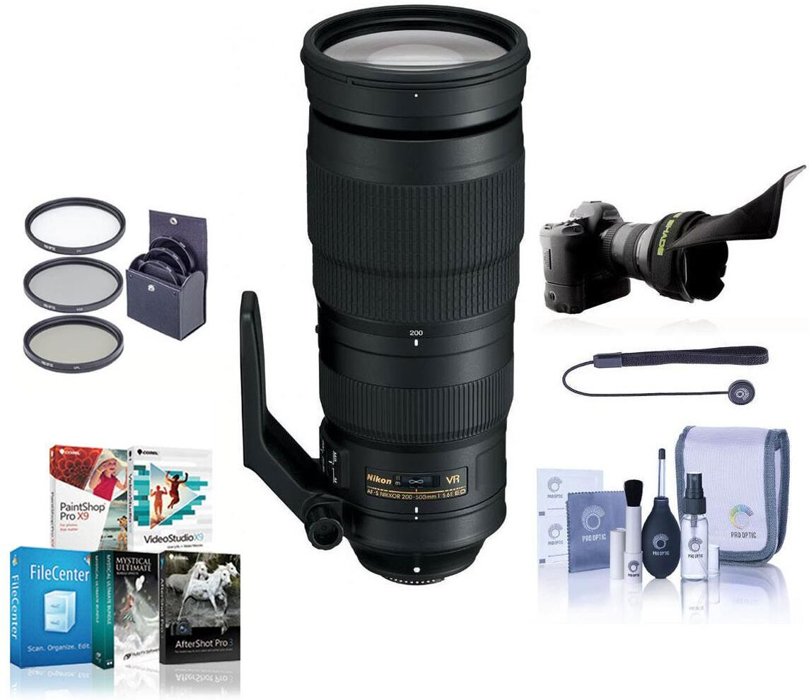 Nikon 200-500mm f/5.6E ED AF-S VR Zoom NIKKOR Lens, USA w/Free Accessory Bundle