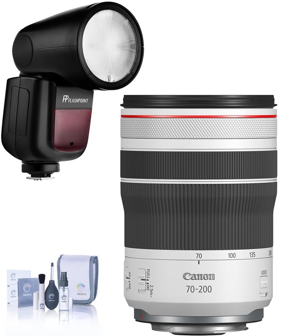 Canon RF 70-200mm f/4L IS USM Lens with Zoom Li-on X R2 TTL Flash, Cleaning Kit